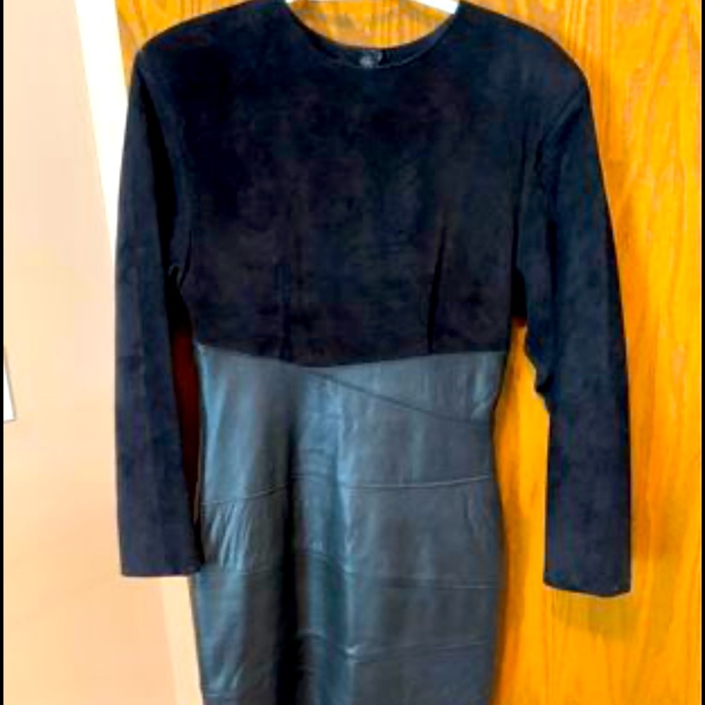 Vintage 1980s Bianca  black suede and leather dress